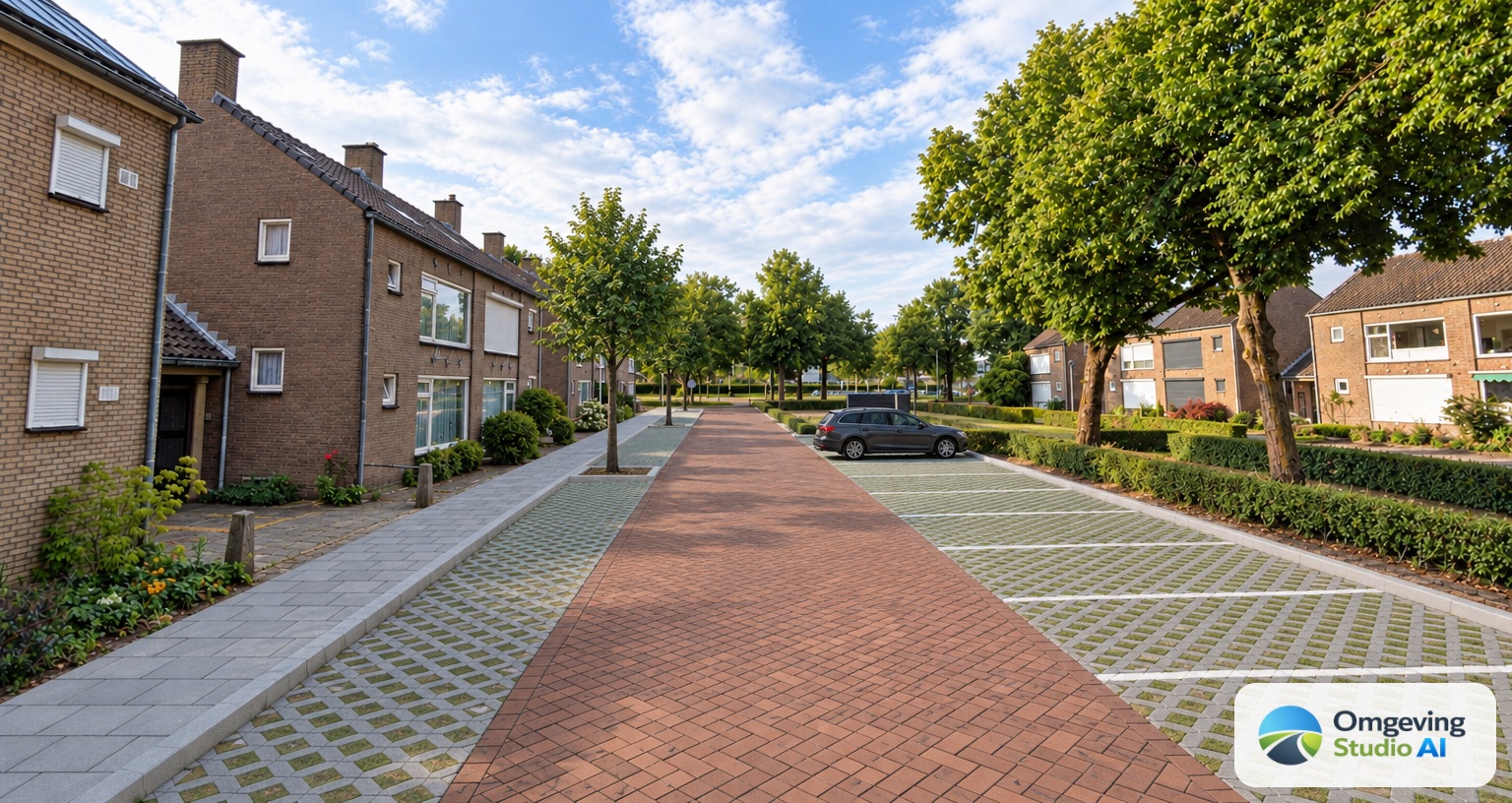 Straat na herinrichting, gemaakt met Omgeving Studio AI